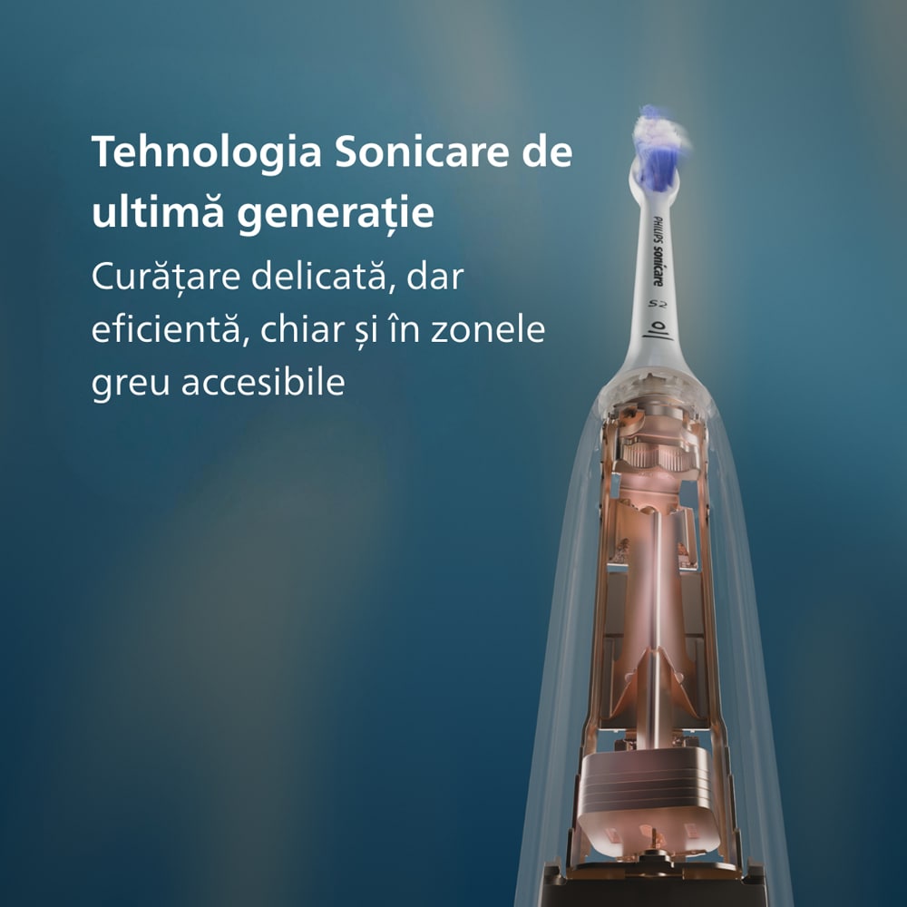 Set 2 Periute de dinti electrice PHILIPS Sonicare 5500 HX7119/01, 62000 miscari/min, 2 programe, 2 capete, alb-albastru inchis
