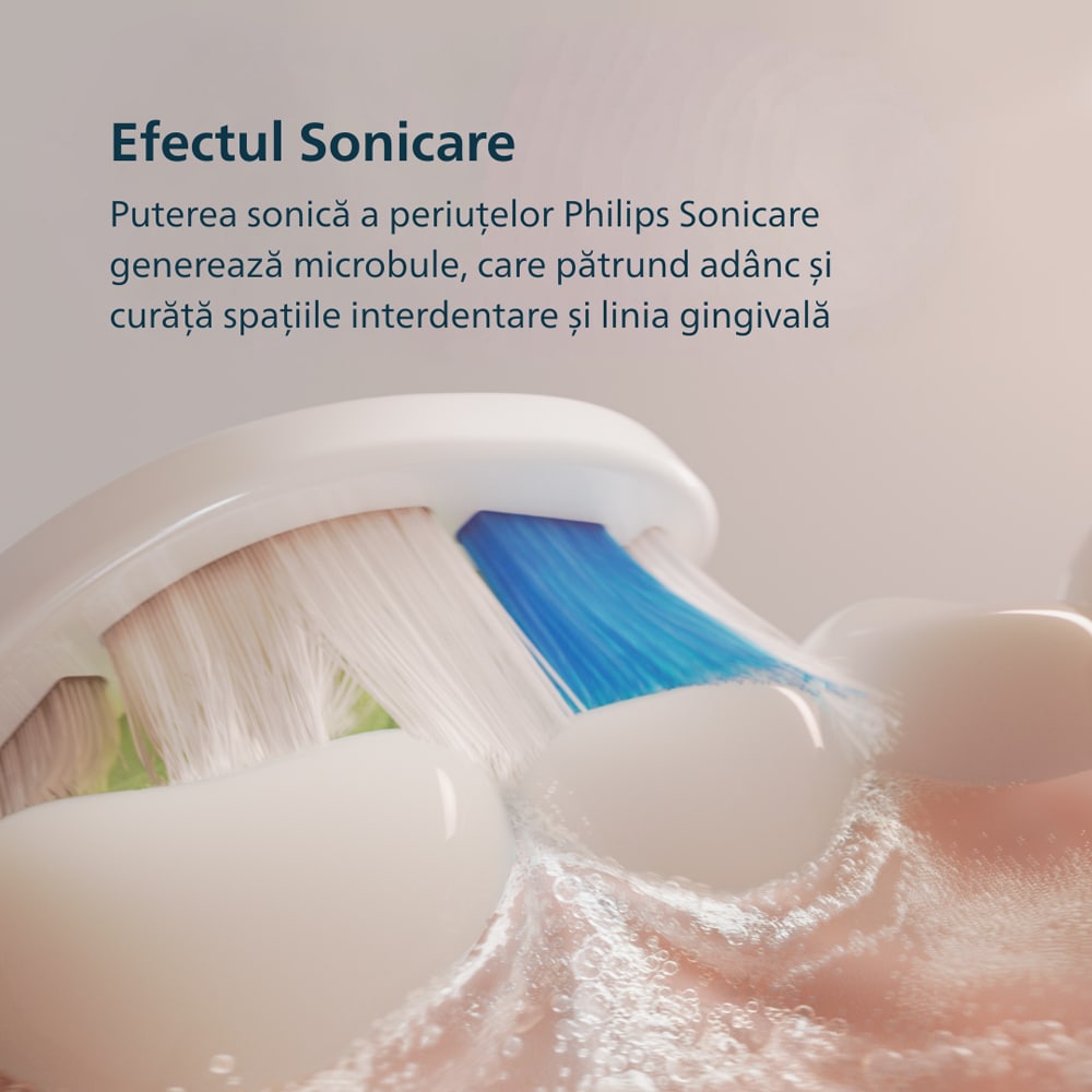 Set 2 Periute de dinti electrice PHILIPS Sonicare 5500 HX7119/01, 62000 miscari/min, 2 programe, 2 capete, alb-albastru inchis