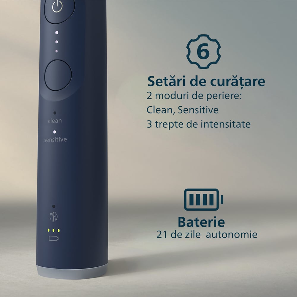 Periuta de dinti electrica PHILIPS Sonicare 6100 HX7403/05, 62000 miscari/min, 2 programe, 1 capat, albastru inchis