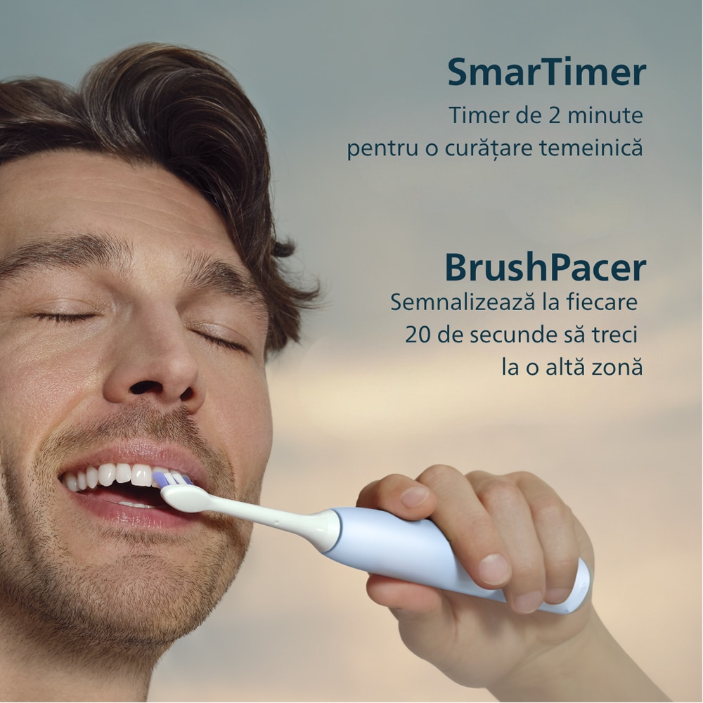 Periuta de dinti electrica PHILIPS Sonicare 6100 HX7406/02, 62000 miscari/min, 2 programe, 1 capat, albastru deschis