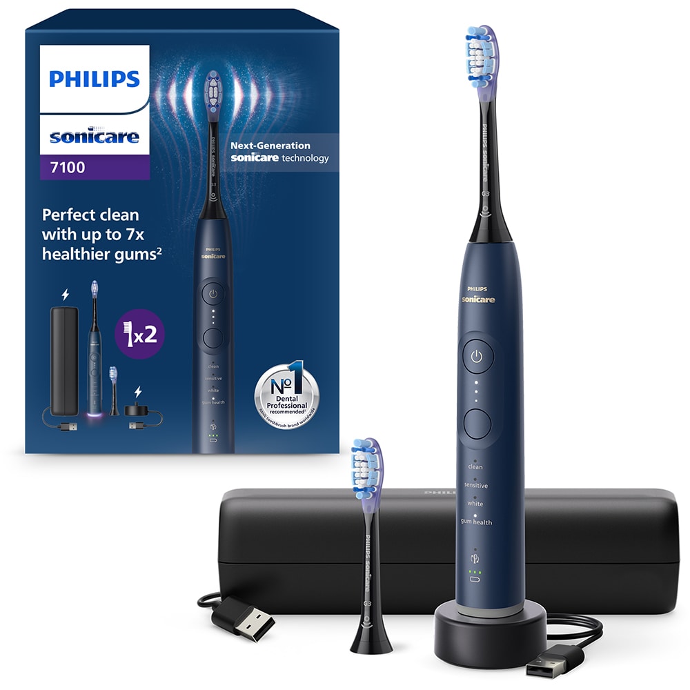 Periuta de dinti electrica PHILIPS Sonicare 7100 HX7423/01, 62000 miscari/min, 4 programe, 2 capete, albastru inchis