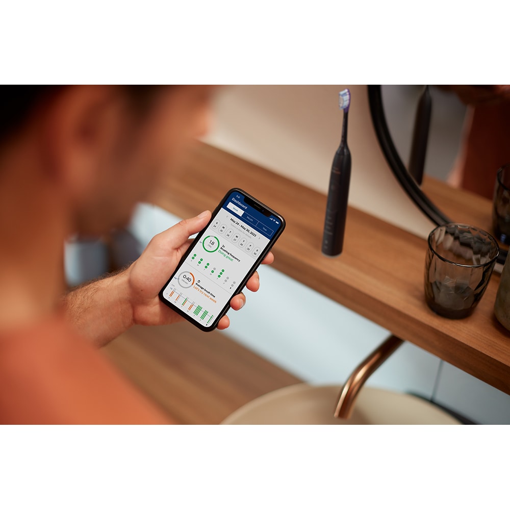 Set 2 Periute de dinti electrice PHILIPS Sonicare 7100 HX7429/02, 62000 miscari/min, 4 programe, 2 capete, alb-negru