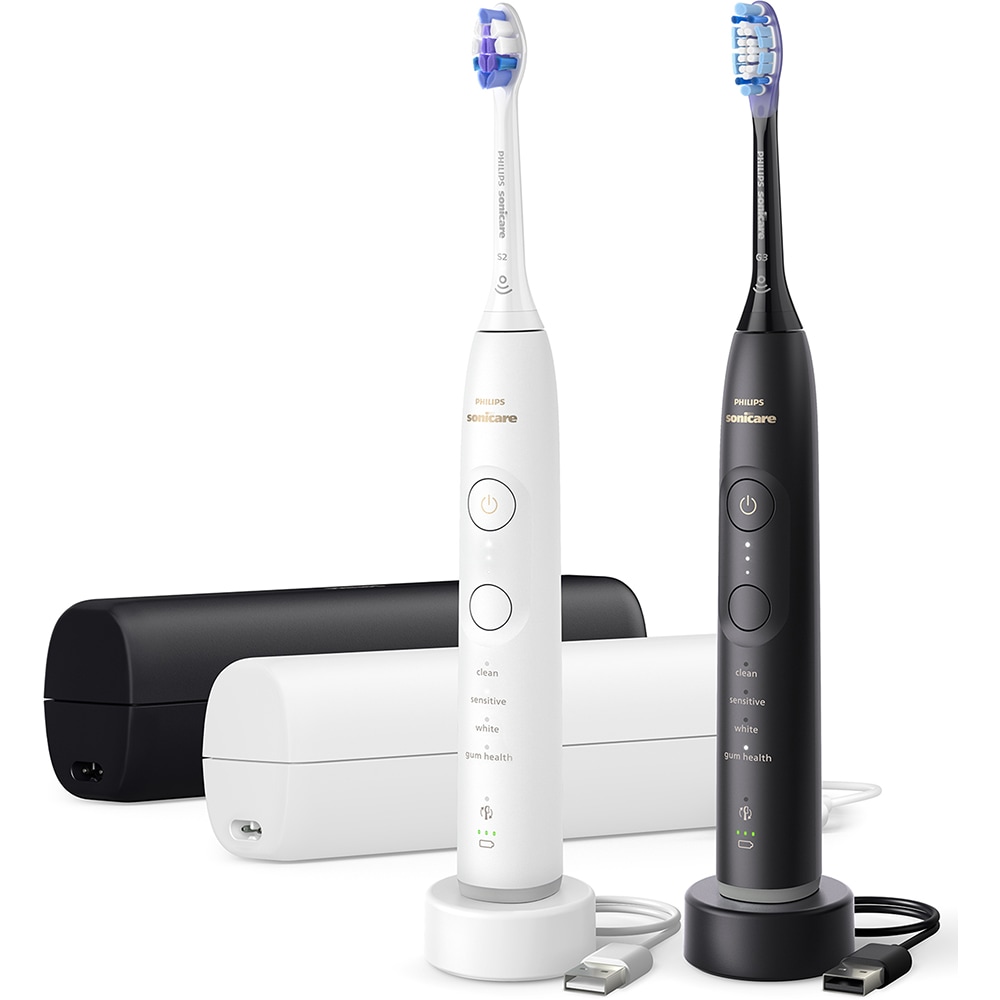 Set 2 Periute de dinti electrice PHILIPS Sonicare 7100 HX7429/02, 62000 miscari/min, 4 programe, 2 capete, alb-negru
