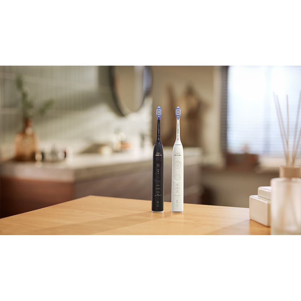 Set 2 Periute de dinti electrice PHILIPS Sonicare 7100 HX7429/02, 62000 miscari/min, 4 programe, 2 capete, alb-negru