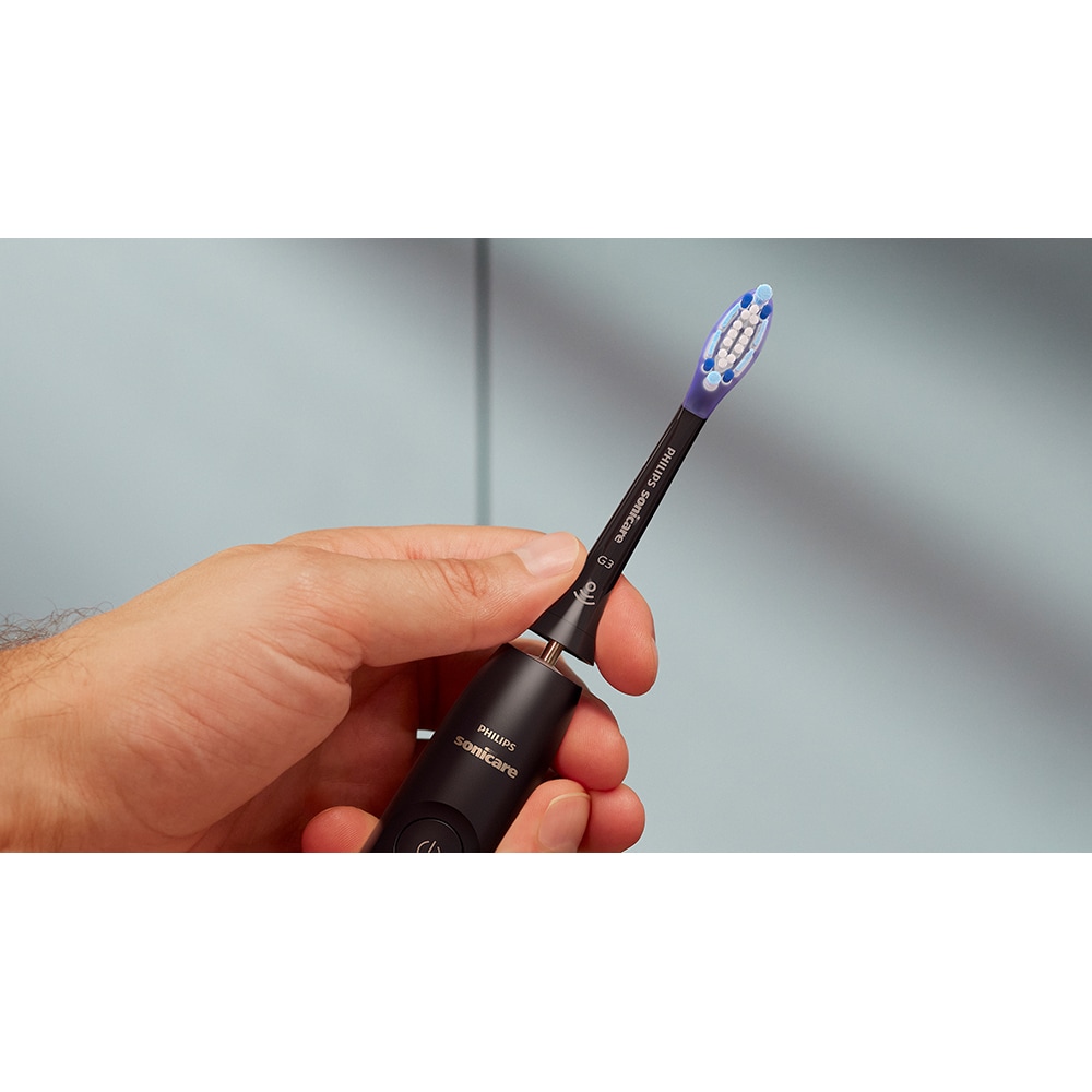 Set 2 Periute de dinti electrice PHILIPS Sonicare 7100 HX7429/02, 62000 miscari/min, 4 programe, 2 capete, alb-negru