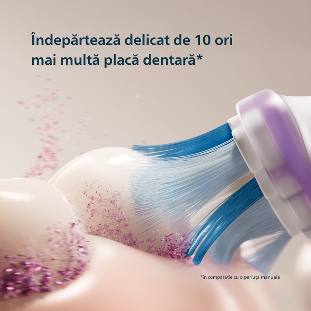 Set 2 Periute de dinti electrice PHILIPS Sonicare 7100 HX7429/02, 62000 miscari/min, 4 programe, 2 capete, alb-negru