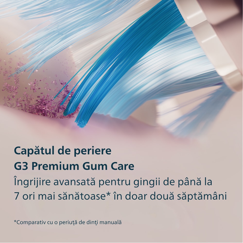 Set 2 Periute de dinti electrice PHILIPS Sonicare 7100 HX7429/02, 62000 miscari/min, 4 programe, 2 capete, alb-negru
