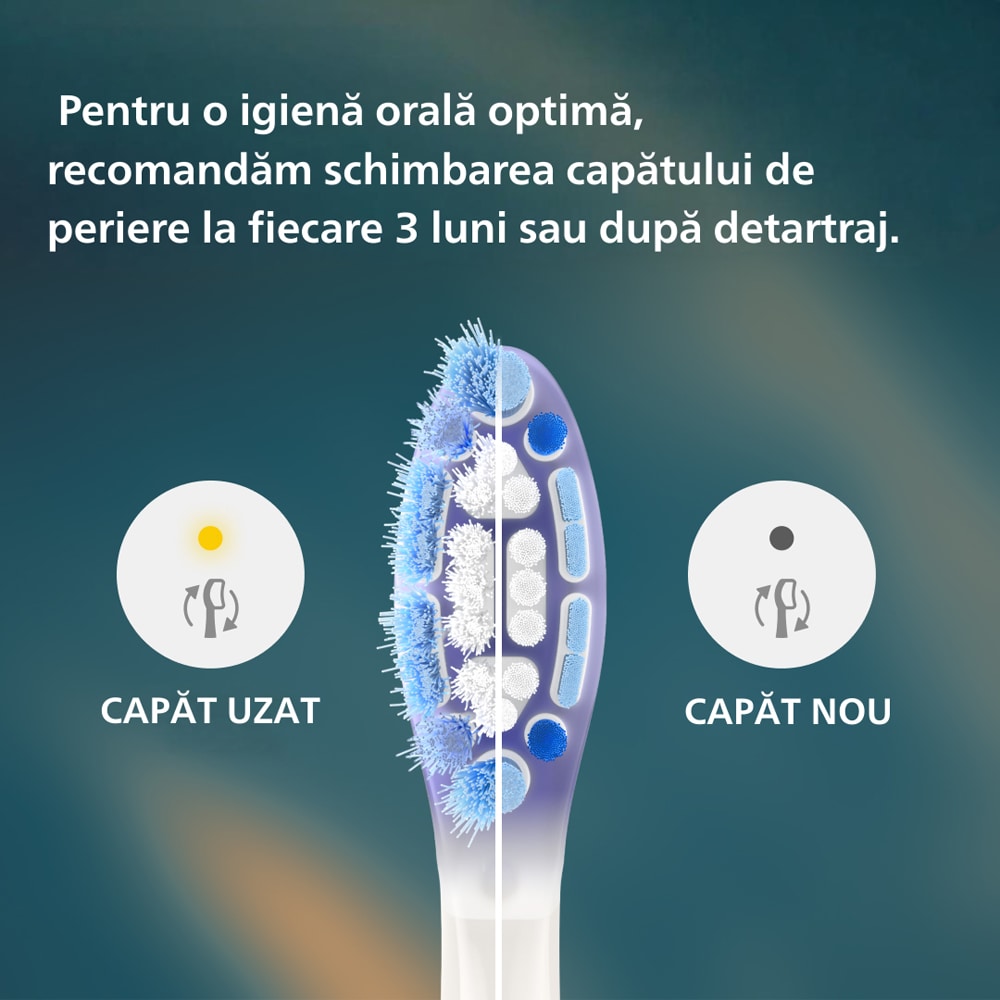 Set 2 Periute de dinti electrice PHILIPS Sonicare 7100 HX7429/02, 62000 miscari/min, 4 programe, 2 capete, alb-negru
