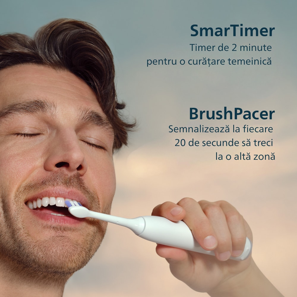 Set 2 Periute de dinti electrice PHILIPS Sonicare 7100 HX7429/02, 62000 miscari/min, 4 programe, 2 capete, alb-negru