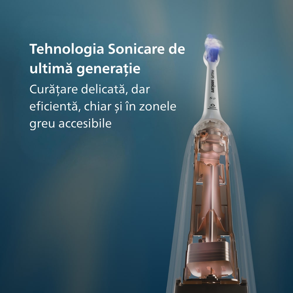 Set 2 Periute de dinti electrice PHILIPS Sonicare 7100 HX7429/02, 62000 miscari/min, 4 programe, 2 capete, alb-negru