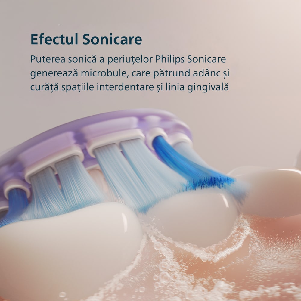 Set 2 Periute de dinti electrice PHILIPS Sonicare 7100 HX7429/02, 62000 miscari/min, 4 programe, 2 capete, alb-negru