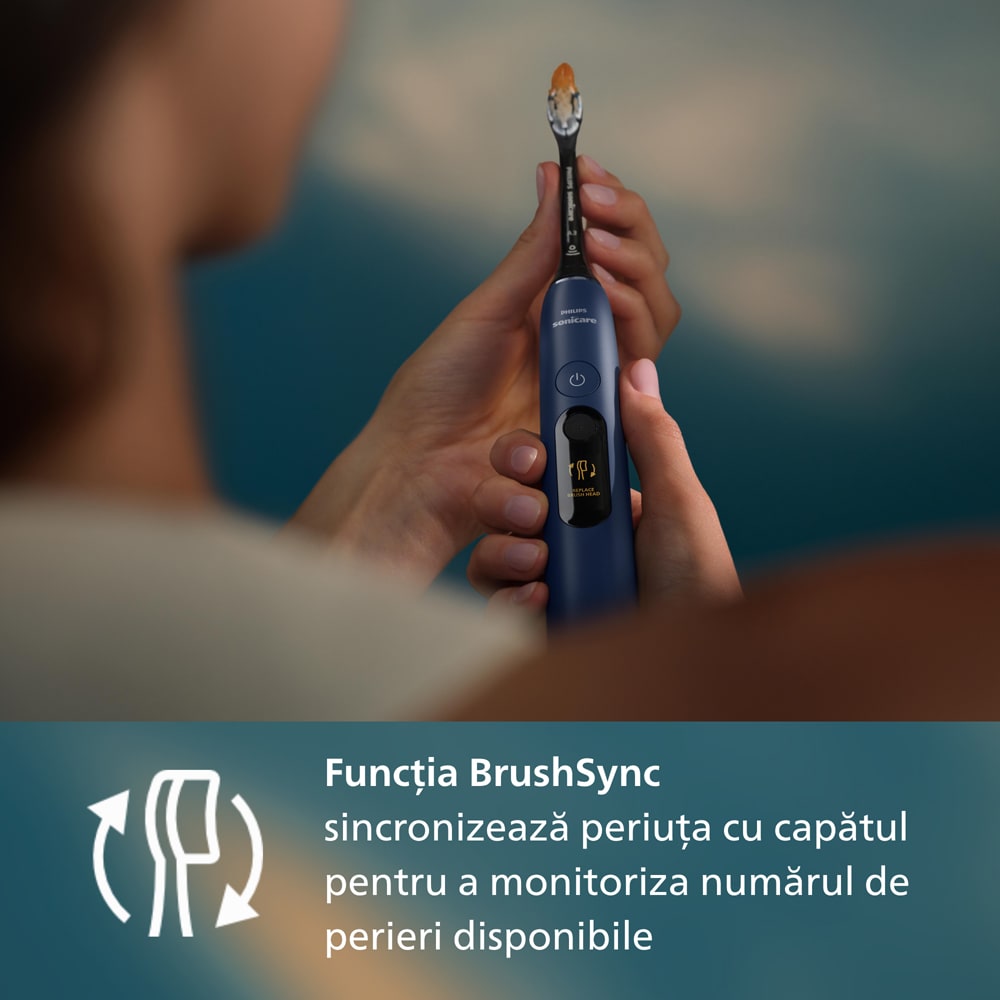 Set 2 Periute de dinti electrice PHILIPS Sonicare 8500 HX8596/22, 62000 miscari/min, 6 programe, alb/albastru