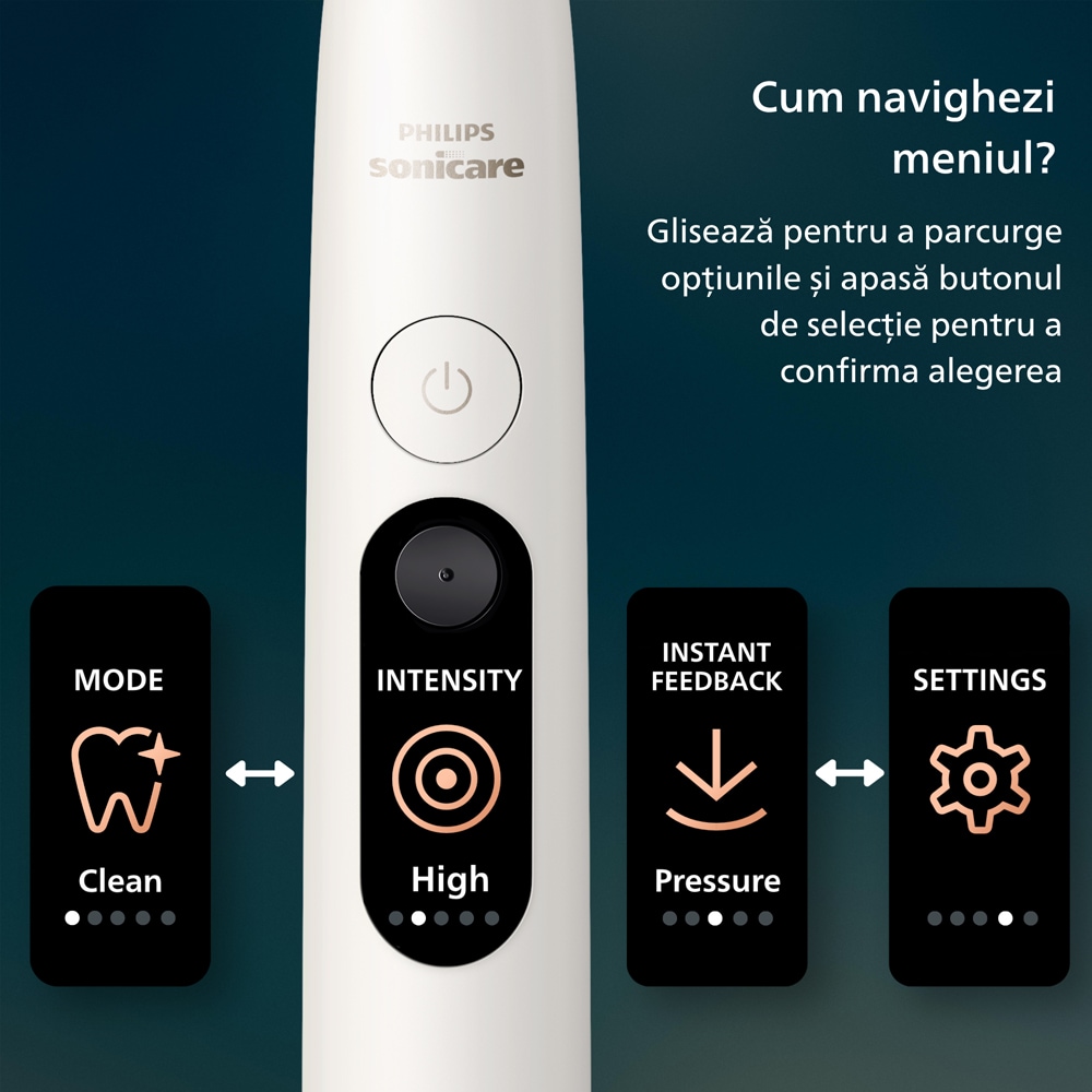 Set 2 Periute de dinti electrice PHILIPS Sonicare 8500 HX8596/22, 62000 miscari/min, 6 programe, alb/albastru