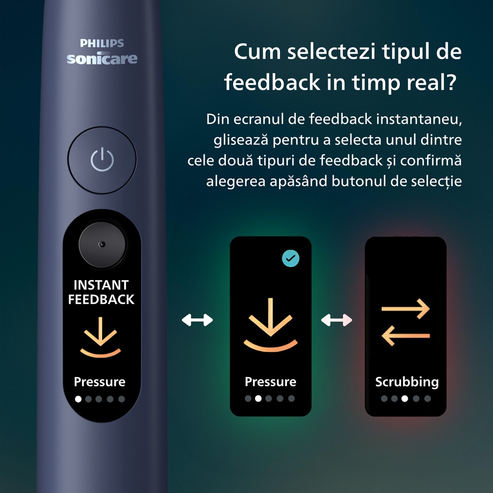 Set 2 Periute de dinti electrice PHILIPS Sonicare 8500 HX8596/22, 62000 miscari/min, 6 programe, alb/albastru