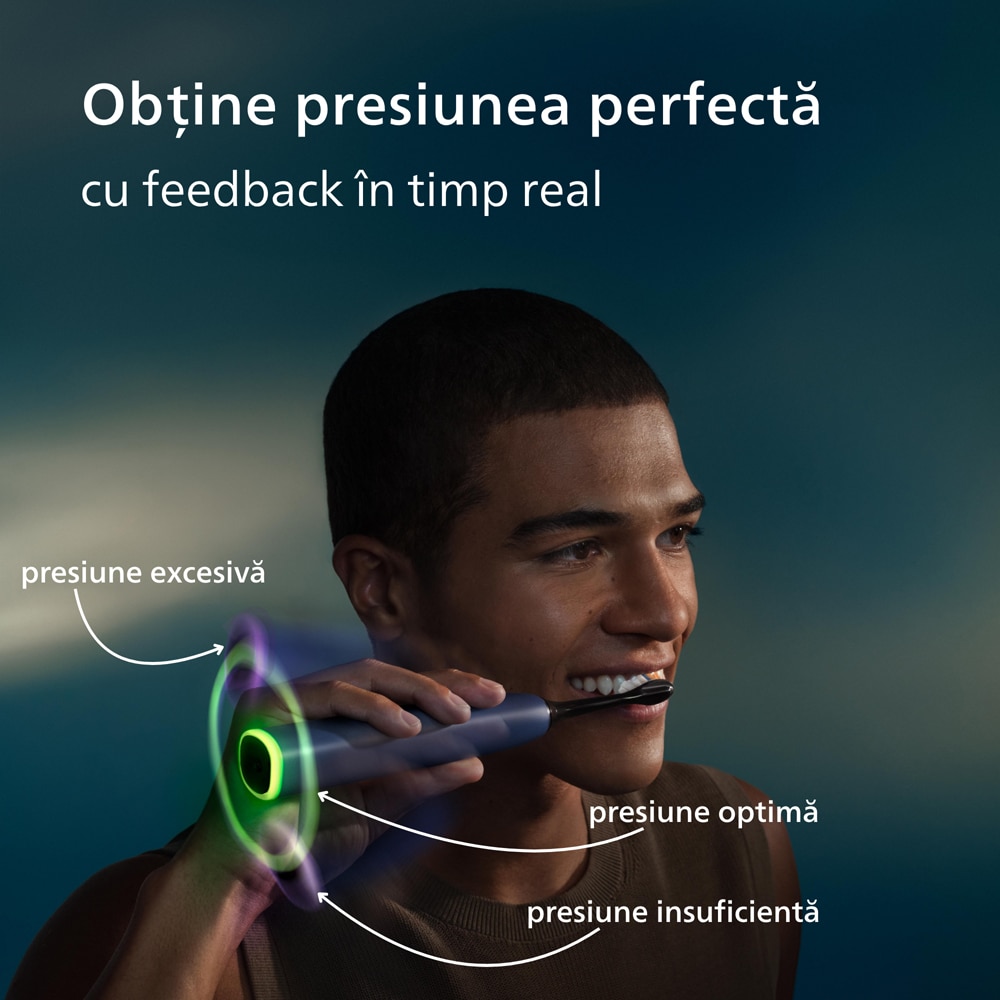 Set 2 Periute de dinti electrice PHILIPS Sonicare 8500 HX8596/22, 62000 miscari/min, 6 programe, alb/albastru