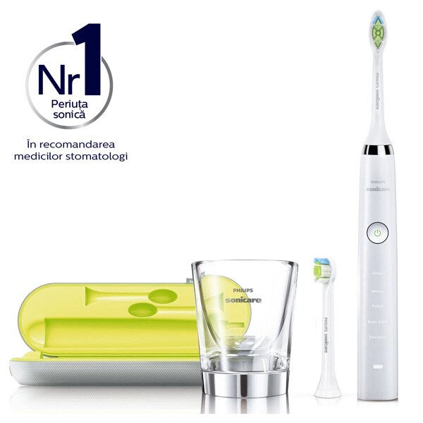 Periuta de dinti electrica PHILIPS Sonicare Diamond Clean HX9332/04, 62000 miscari/min, 5 programe, 2 capete, alb