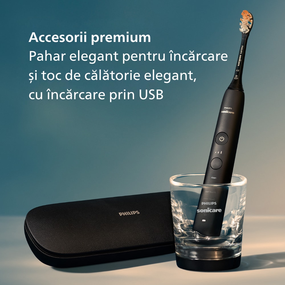 Periuta de dinti electrica PHILIPS Sonicare Diamond Clean HX9911/17, 62000 miscari/min, Curatare 3D, 4 programe, 1 capat, negru
