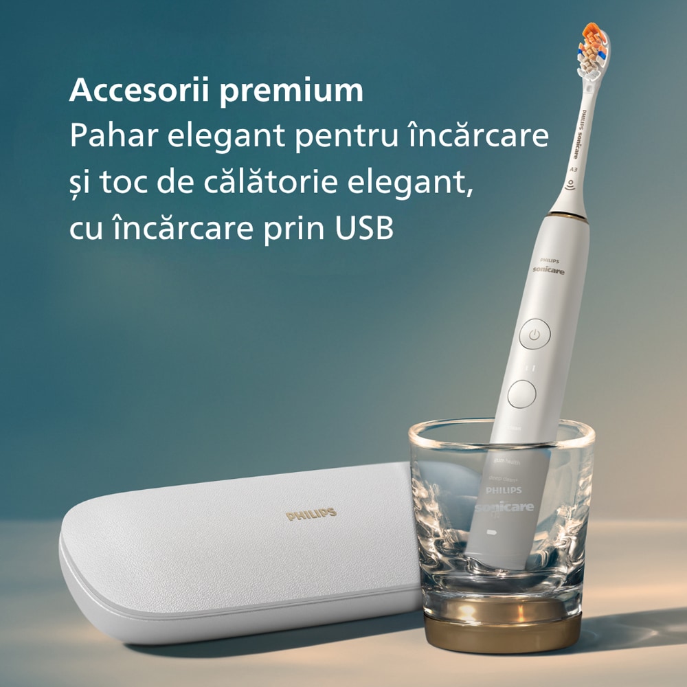 Periuta de dinti electrica PHILIPS Sonicare Diamond Clean HX9911/23, 62000 miscari/min, Curatare 3D, 4 programe, 1 capat, alb