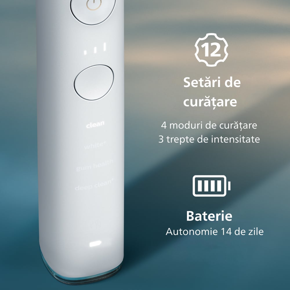 Periuta de dinti electrica PHILIPS Sonicare Diamond Clean HX9911/23, 62000 miscari/min, Curatare 3D, 4 programe, 1 capat, alb