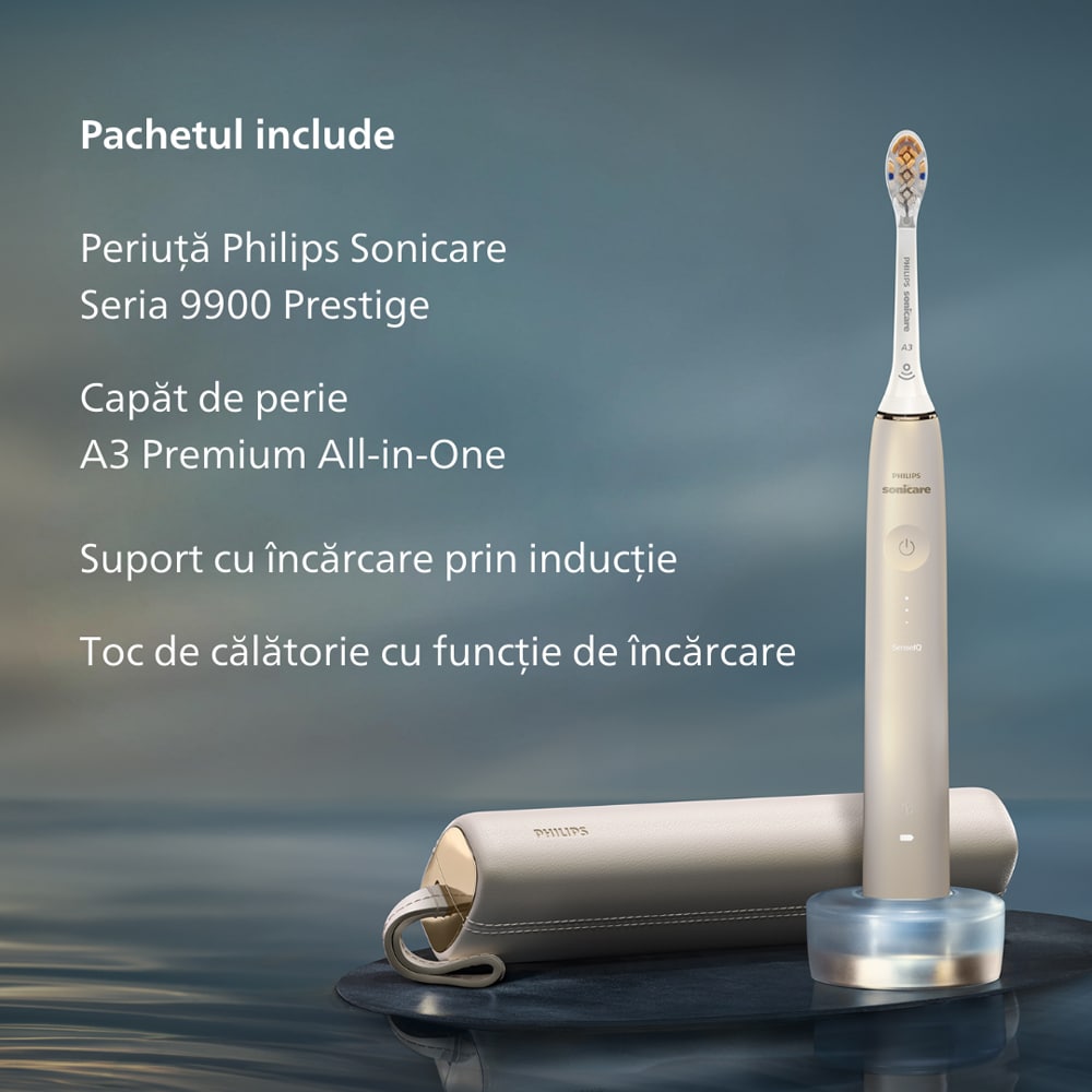 Periuta de dinti electrica PHILIPS Sonicare Prestige 9900 HX9992/11, 5 programe, 62000 miscari/min, 1 capat, Champagne