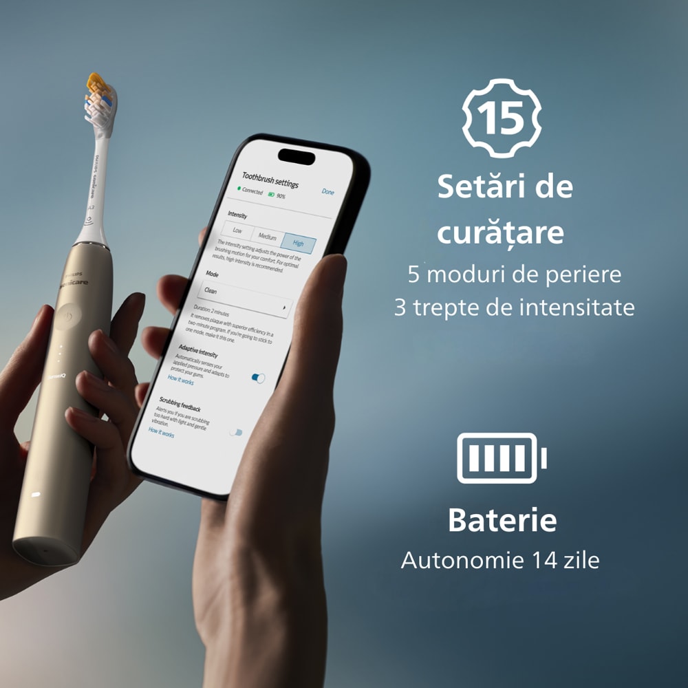 Periuta de dinti electrica PHILIPS Sonicare Prestige 9900 HX9992/11, 5 programe, 62000 miscari/min, 1 capat, Champagne