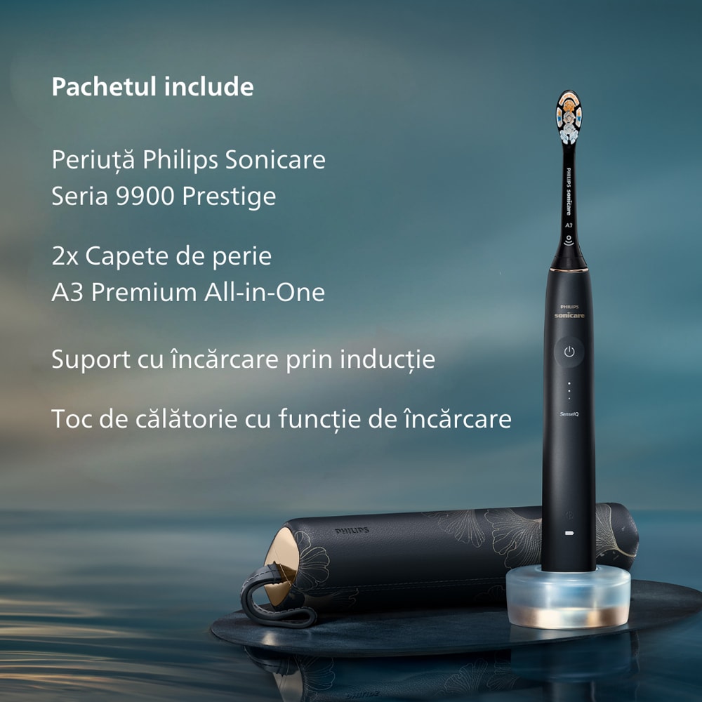 Periuta de dinti electrica PHILIPS Sonicare Prestige 9900 HX9992/42, 62000 miscari/min, 5 programe,  2 capete A3 Premium All in-One, Midnight Blue