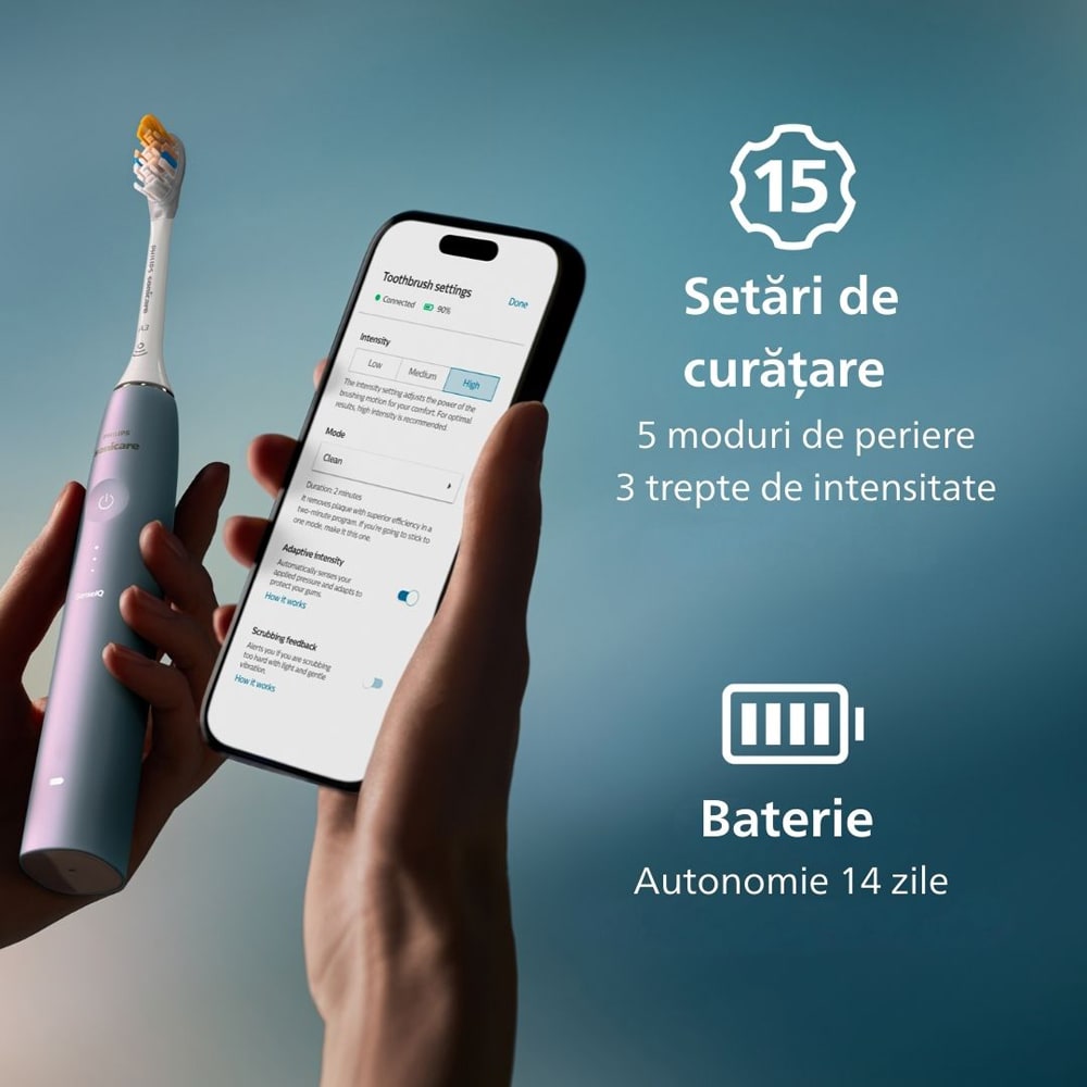Periuta de dinti electrica PHILIPS Sonicare Prestige HX9997/32, 62000 miscari/min, Tehnologie SenseIQ, 5 programe, 2 capete, bleu