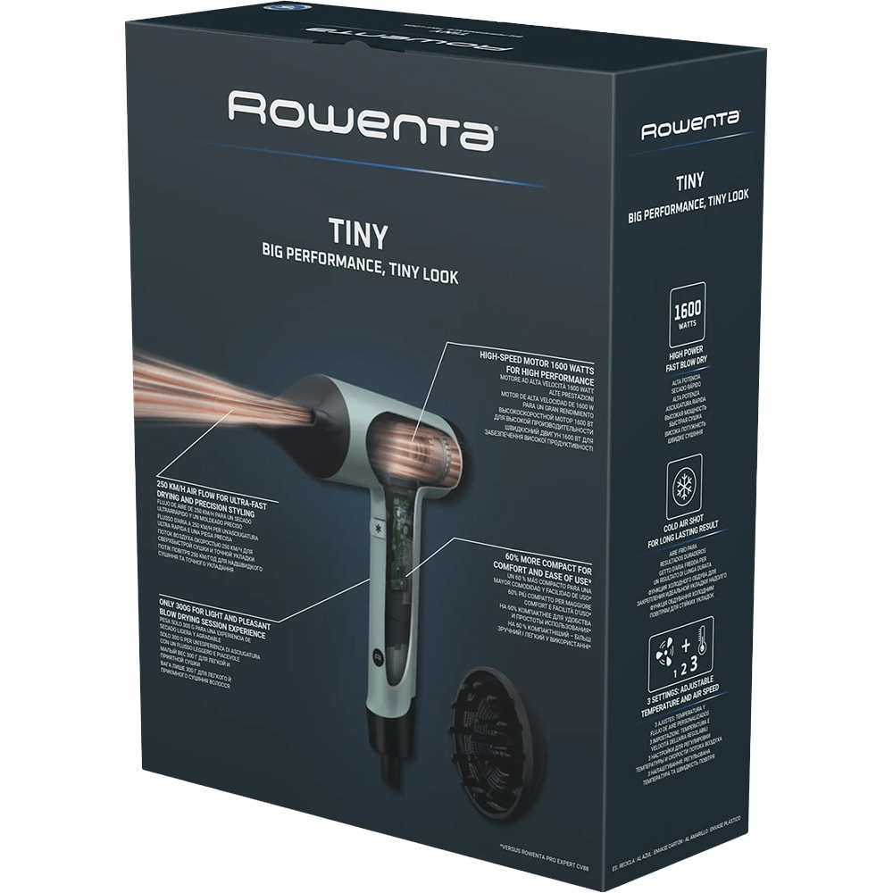 Uscator de par ROWENTA Tiny HY7120E0, 1600W, 3 viteze, verde