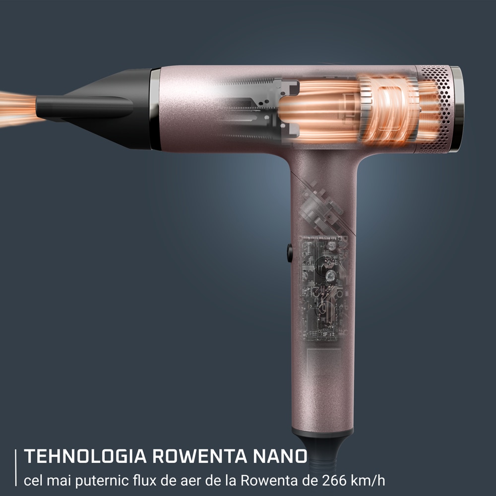 Uscator de par ROWENTA Nano HY8530E0, 3 viteze, 3 trepte de temperatura, roz