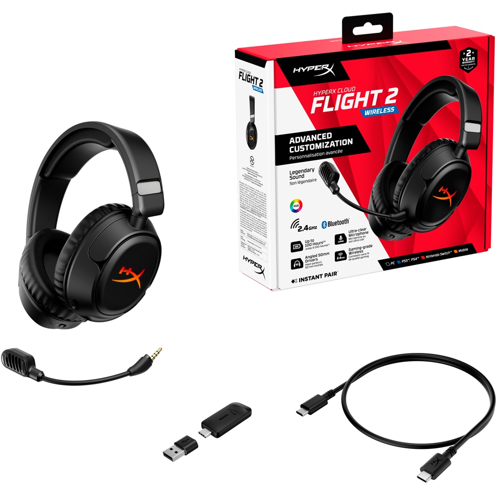 Casti Gaming Wireless HYPERX Cloud Flight 2, multiplatforma, negru