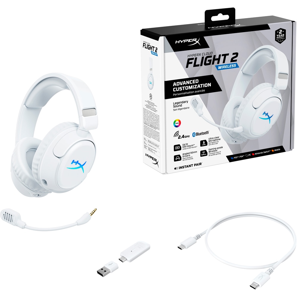 Casti Gaming Wireless HYPERX Cloud Flight 2, multiplatforma, alb