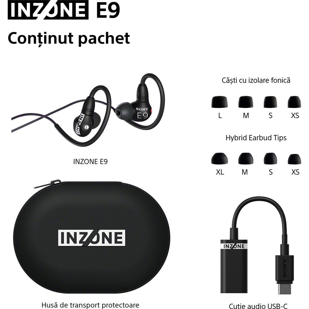 Casti SONY Inzone E9 IER-G900, Cu fir, In-Ear, Microfon, USB-C, negru