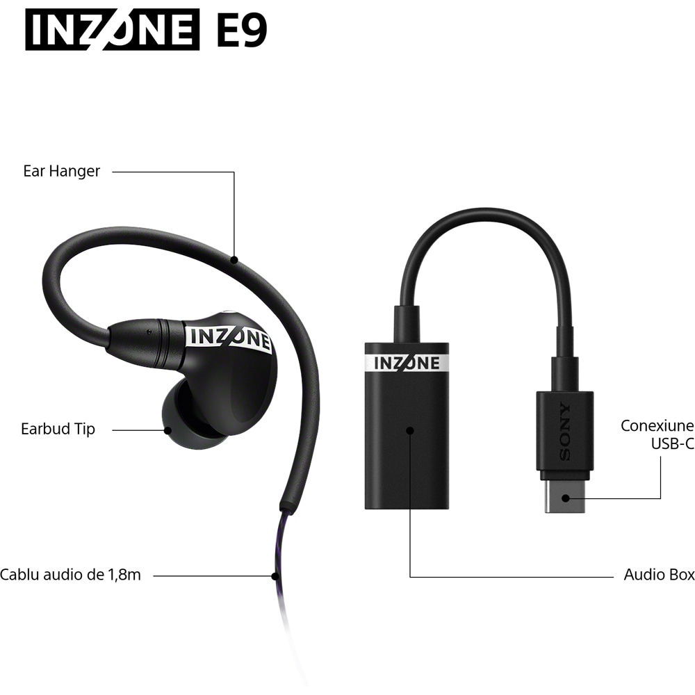 Casti SONY Inzone E9 IER-G900, Cu fir, In-Ear, Microfon, USB-C, negru