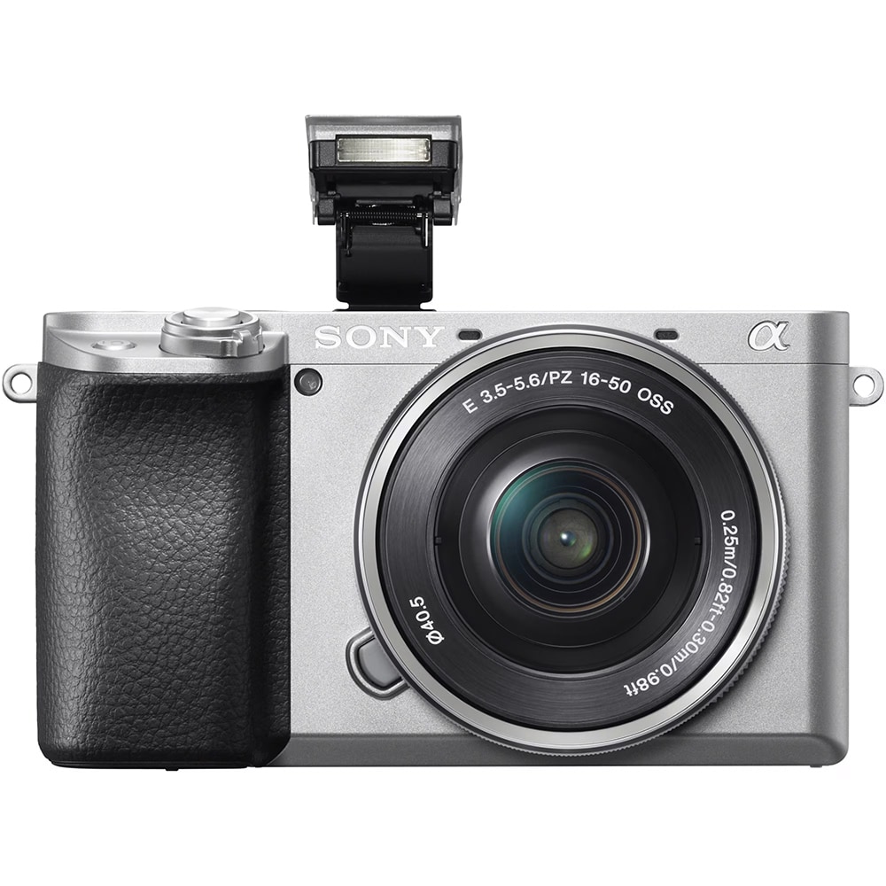 Aparat foto mirrorless SONY Alpha ILCE-6100AKS, 24.2MP, 4K, Wi-Fi, argintiu + Obiectiv SELP16502