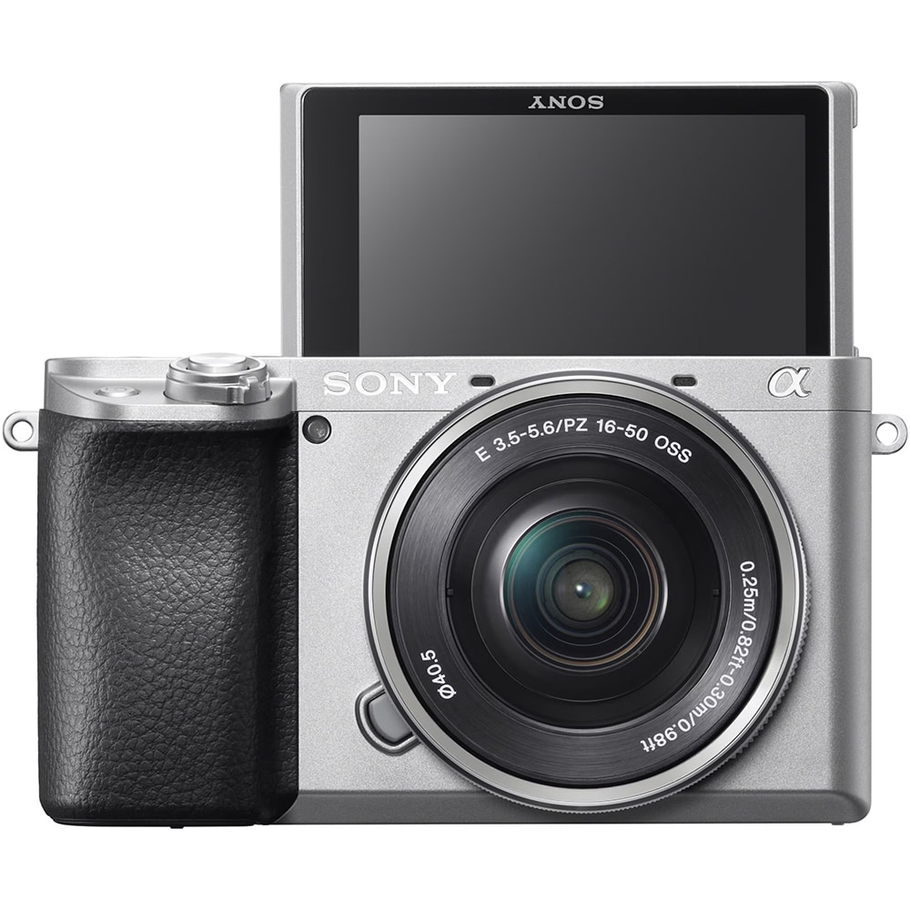 Aparat foto mirrorless SONY Alpha ILCE-6100AKS, 24.2MP, 4K, Wi-Fi, argintiu + Obiectiv SELP16502