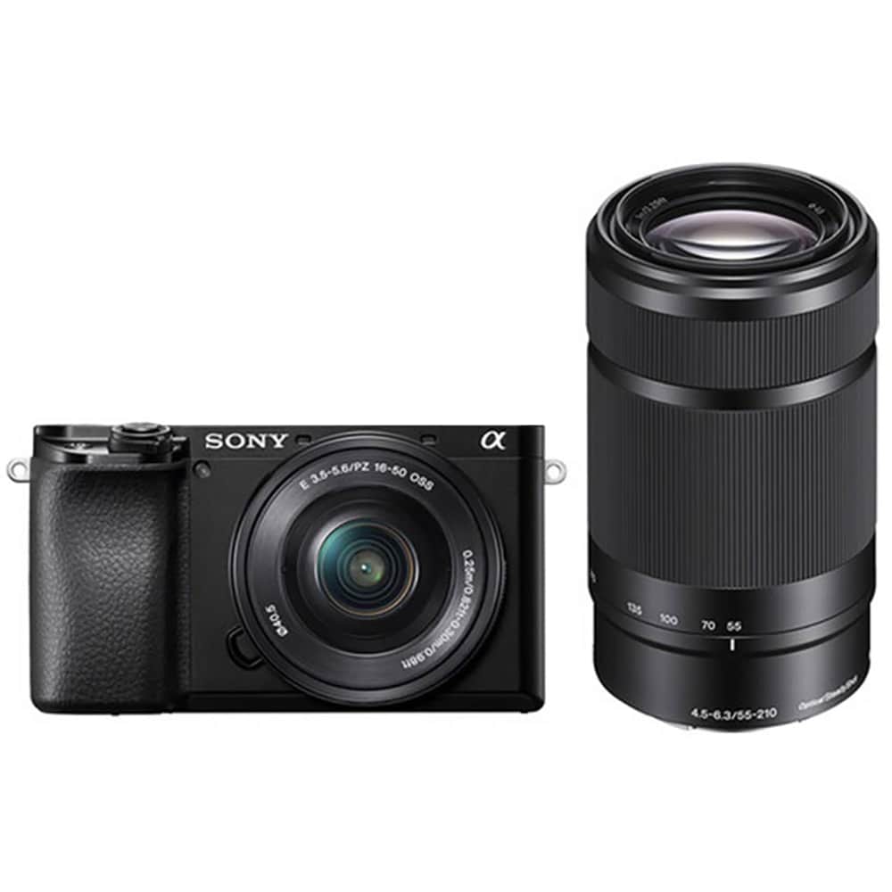 Aparat foto mirrorless SONY Alpha ILCE-6100AXB, 24.2MP, 4K, Wi-Fi, negru + Obiective SEL55210 si SELP16502