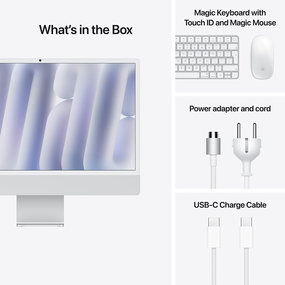 Sistem PC All in One APPLE iMac (2024) z1ej00192, Apple M4, 24" Retina 4.5K, 16GB, SSD 1TB, 10-core GPU, macOS Sequoia, Silver, Tastatura layout INT