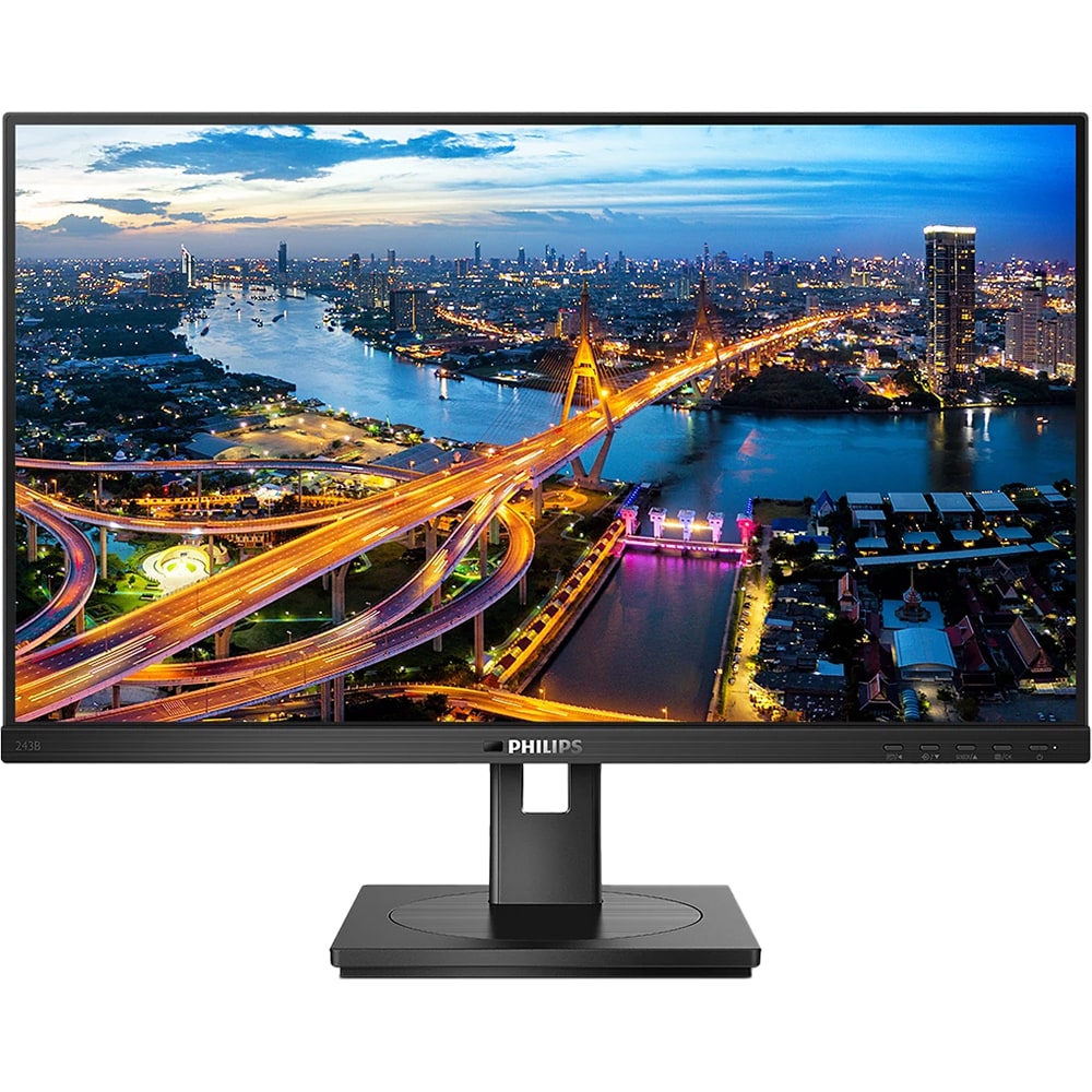 Monitor LCD IPS PHILIPS 243B1/00, 23.8", Full HD, 75Hz, boxe, pivot, negru