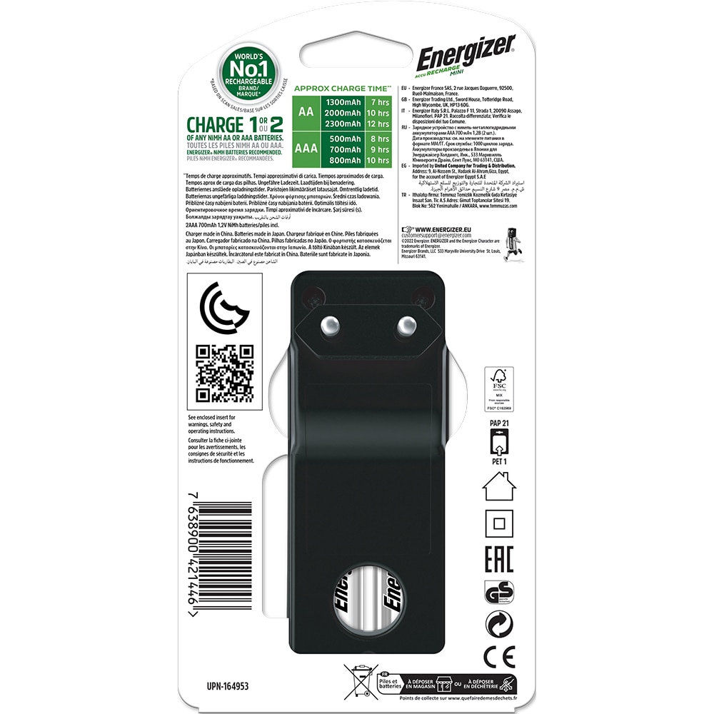 Incarcator ENERGIZER Mini CH2PC4-EU + 4 acumulatori, AAA, 700mAh, negru