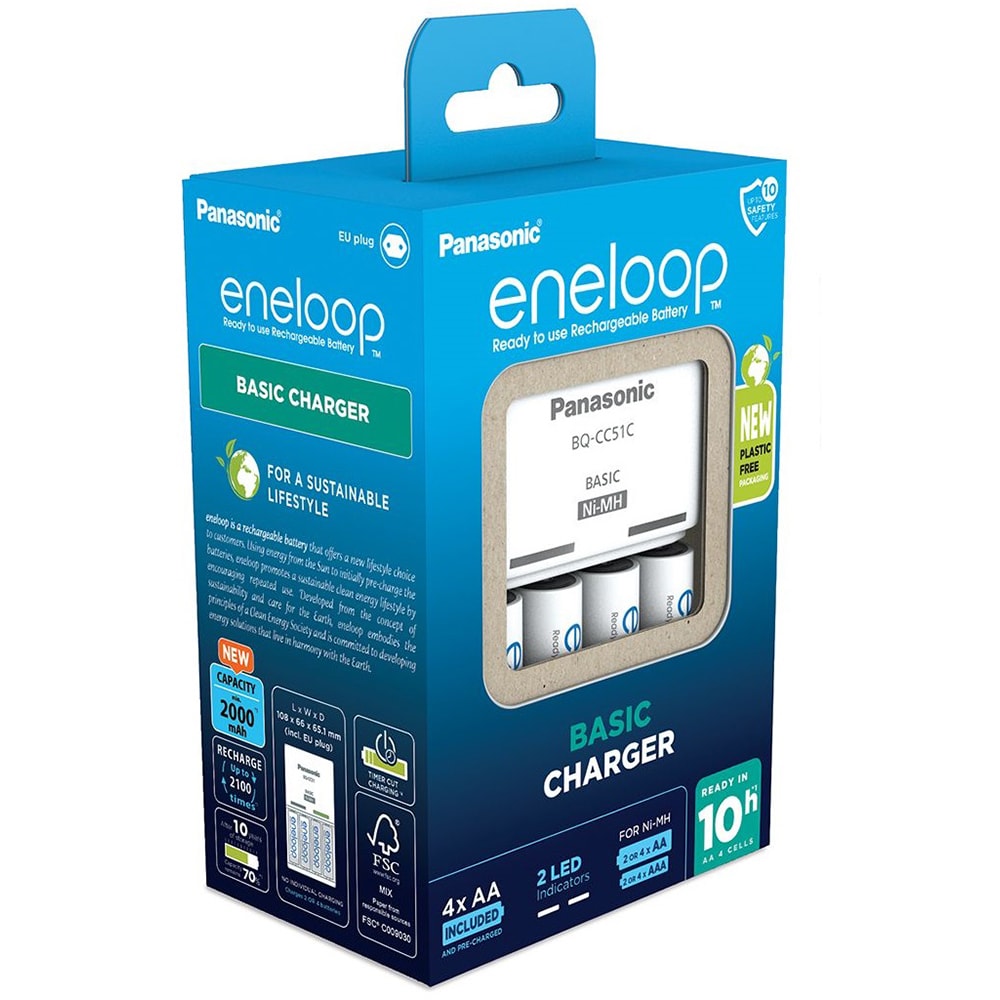 Incarcator PANASONIC Eneloop BQ-CC51 + 4 acumulatori, AA, 1900mAh, alb