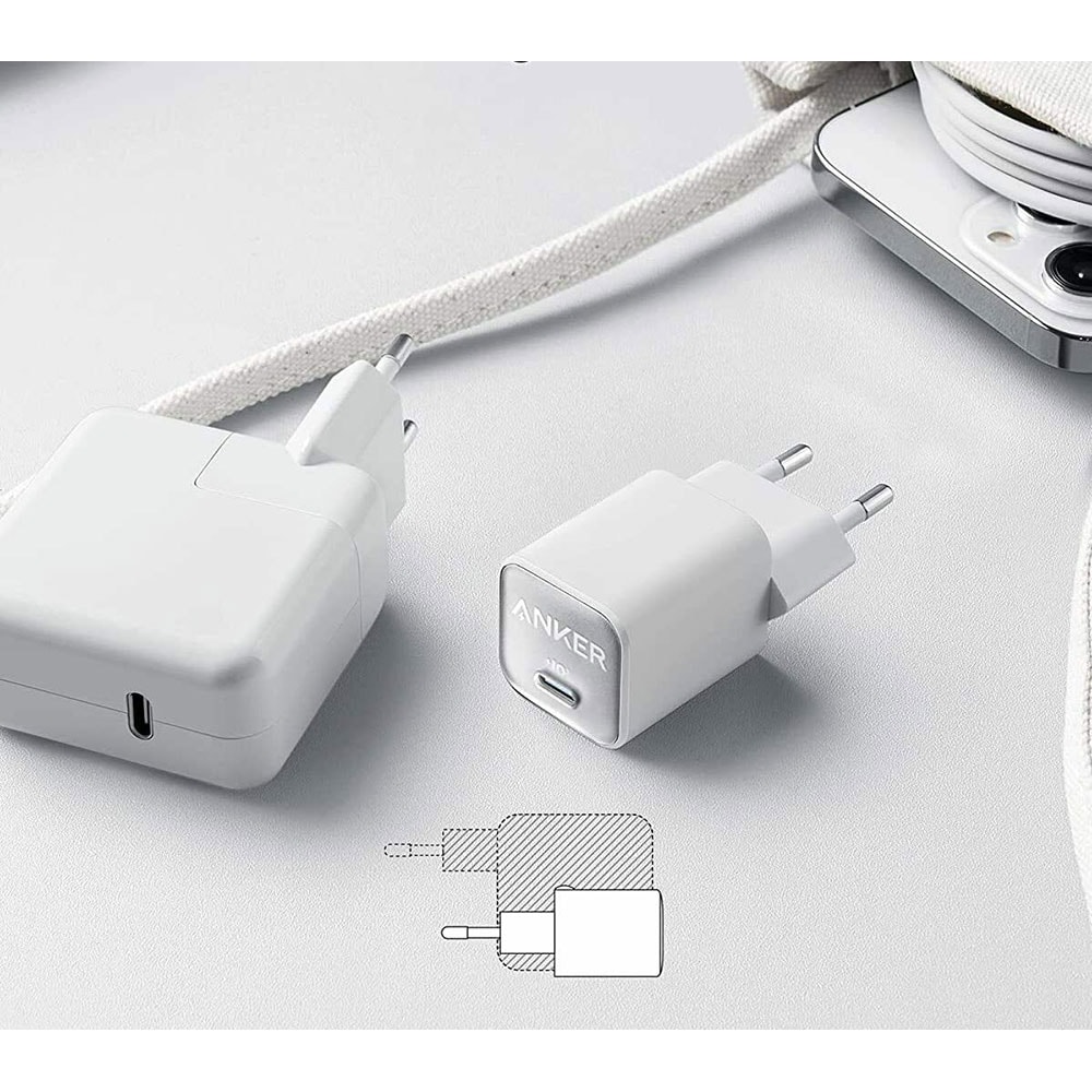 Incarcator retea ANKER 511 Nano 3 30W A2147G21, 1xUSB-C, Power Delivery (PD), alb