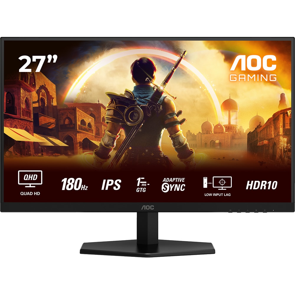 Monitor Gaming WLED Fast IPS AOC Q27G42XE, 27", QHD, 180Hz, HRD10, boxe, negru