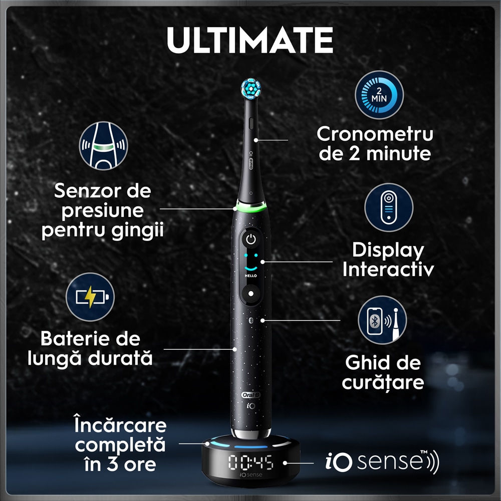 Set 2 periute de dinti electrice ORAL-B iO10, 7 programe, 2 capete, negru/auriu