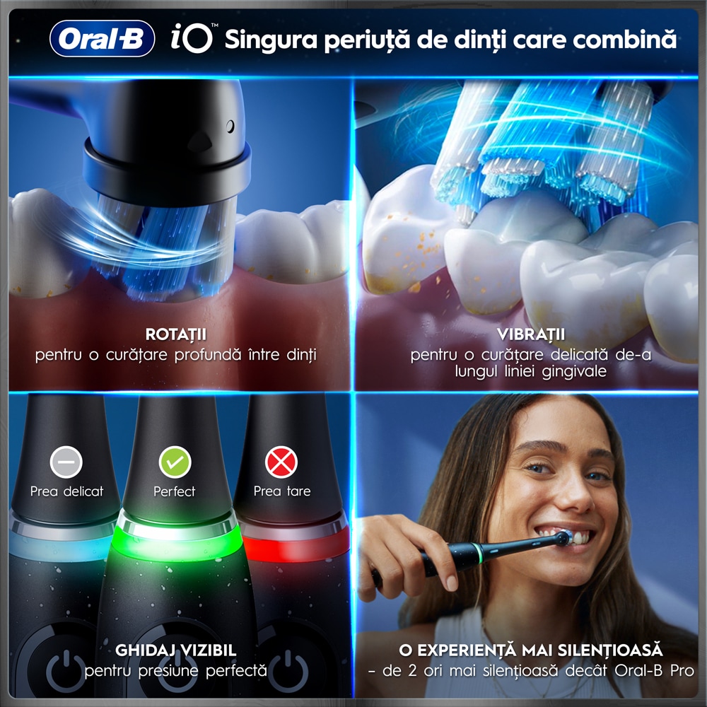 Set 2 periute de dinti electrice ORAL-B iO10, 7 programe, 2 capete, negru/auriu