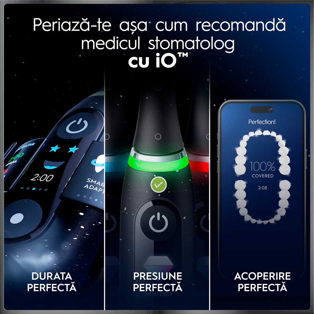 Set 2 periute de dinti electrice ORAL-B iO10, 7 programe, 2 capete, negru/auriu