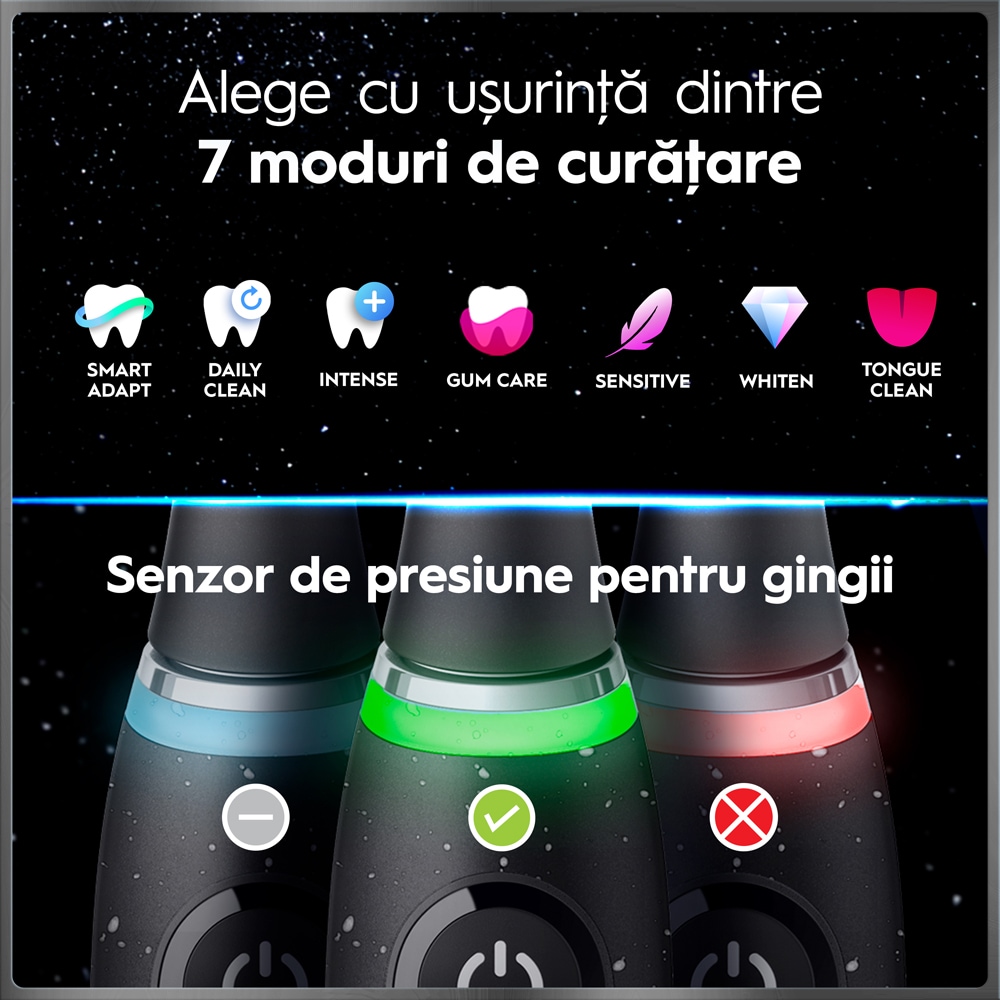 Set 2 periute de dinti electrice ORAL-B iO10, 7 programe, 2 capete, negru/auriu