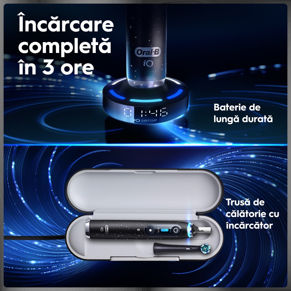 Set 2 periute de dinti electrice ORAL-B iO10, 7 programe, 2 capete, negru/auriu