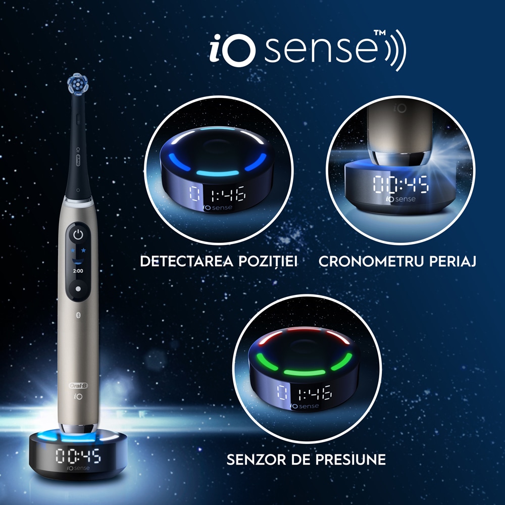 Periuta de dinti electrica ORAL-B iO10 Lunar Gold, iO Sense Cleaning Coach, 7 programe, 1 capat, auriu