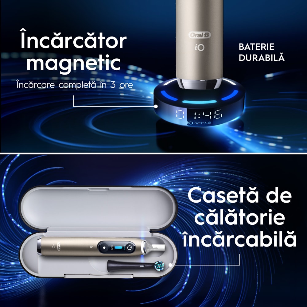 Periuta de dinti electrica ORAL-B iO10 Lunar Gold, iO Sense Cleaning Coach, 7 programe, 1 capat, auriu