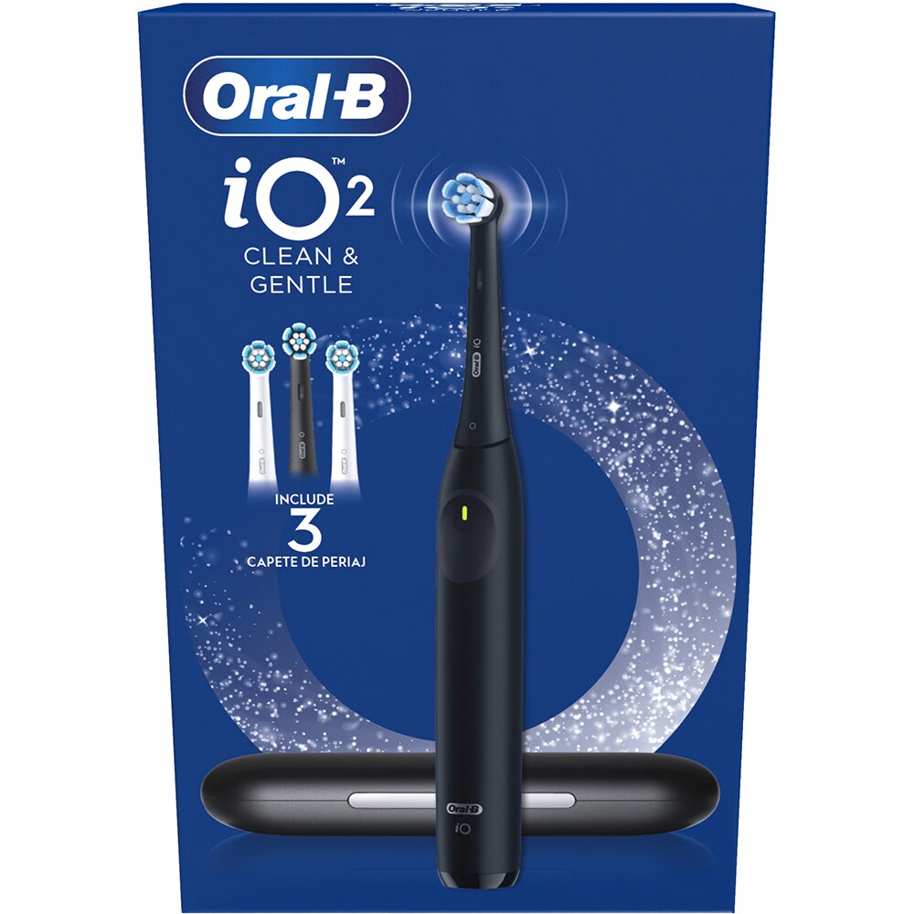 Periuta de dinti electrice ORAL-B iO2, 8800 miscari/min, Timer, 3 programe, 2 capate, negru